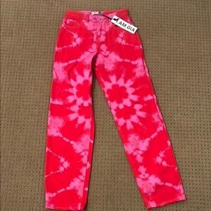 I.AM.GIA Red and Pink Straight Leg Tie-Dye Jeans